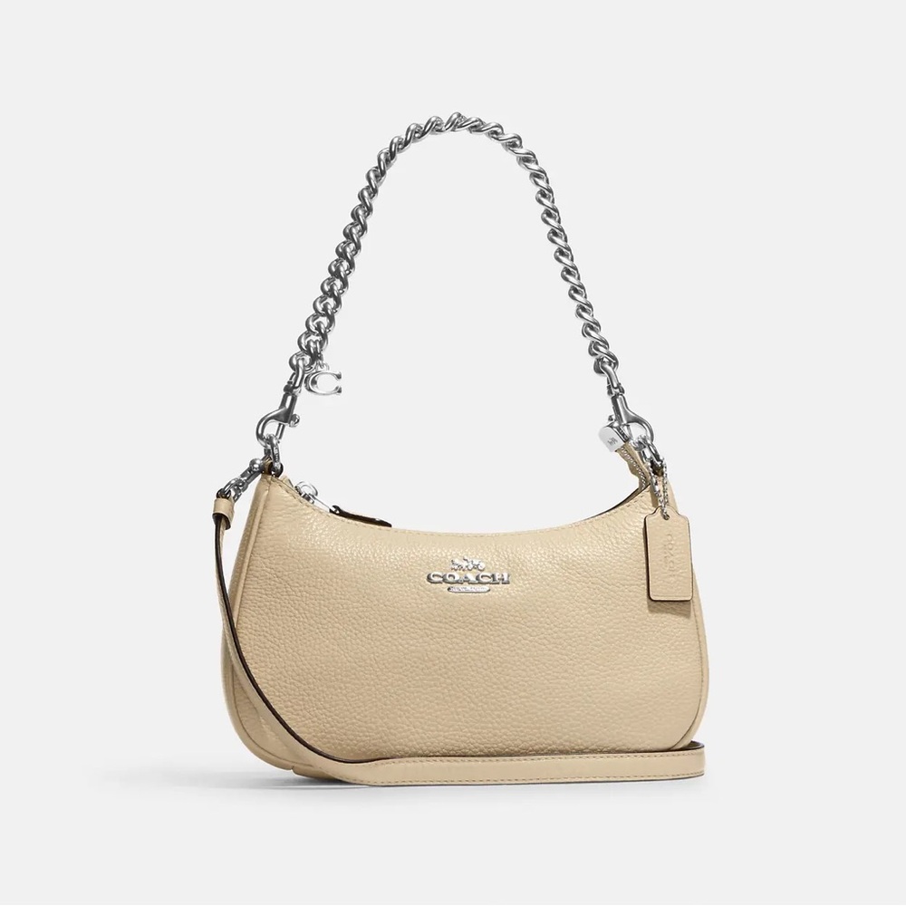 Coach Cream Crescent Shoulder Bag with Silver Chain (Style: Teri)